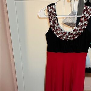 Elegant Black and Red Embellished Dress